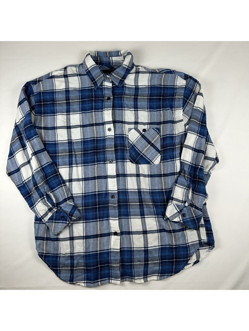 Rails Women’s Medium Blue White Plaid Flannel Button Down Long Sleeve Shirt